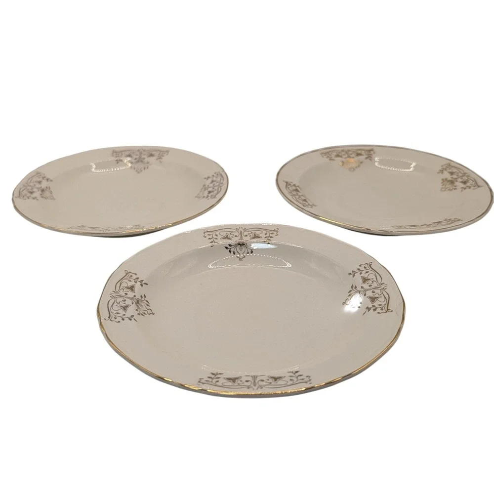Vintage Crown Potteries Saucerers Metallic Gold Trim Mid Century Set of Three
